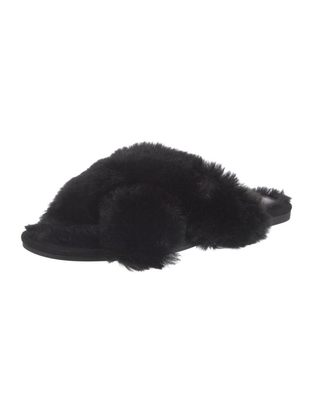 Lauren Ralph Lauren Black Faux Fur Logo Slide Slippers Women’s Size 6